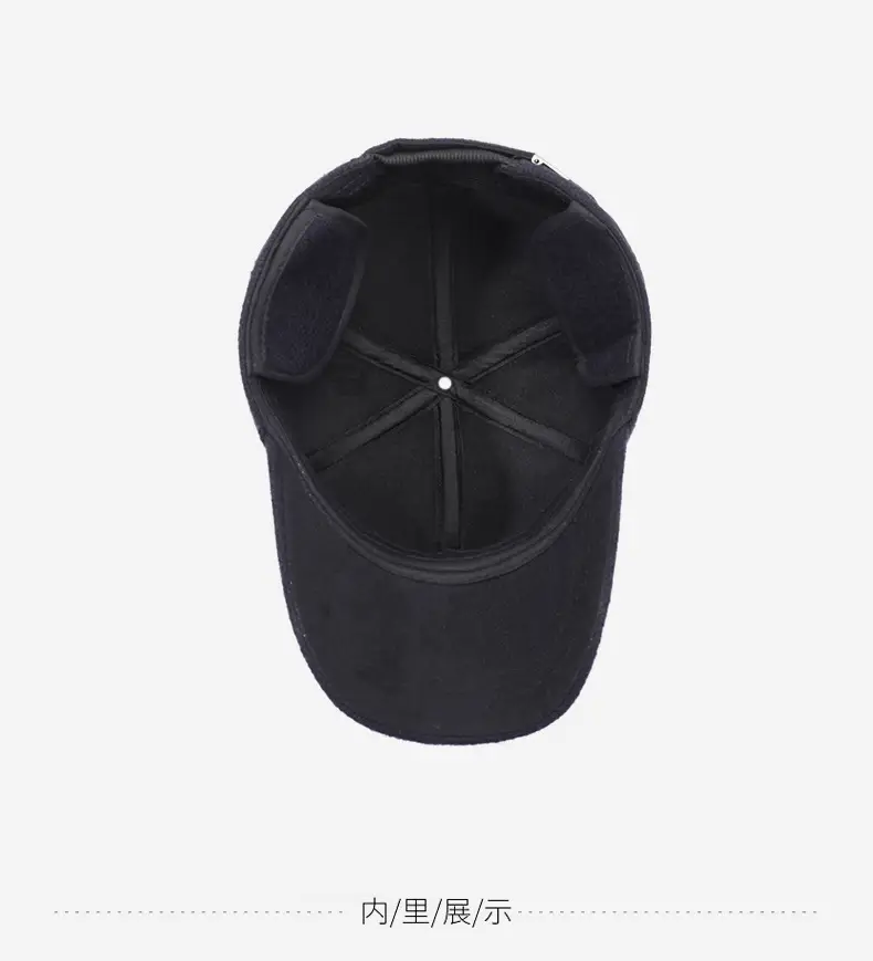 Middle-Aged Velvet Peaked Cap Winter Ear Protection Black — feature 13