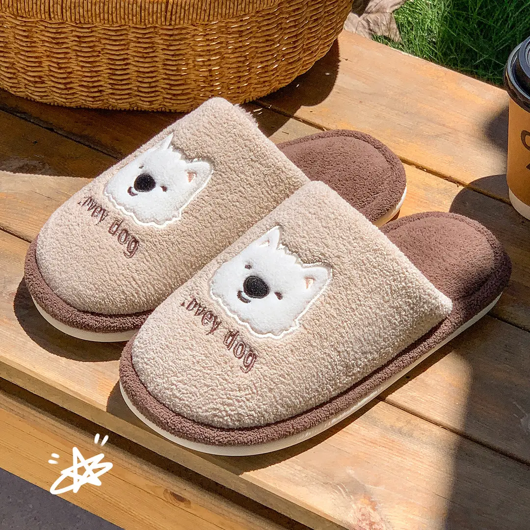 Cartoon Antibacterial Plush Cotton Slippers for Women, Winter Home Use, 2025 New Model, Indoor Couple Cute Cotton Slippers for Men