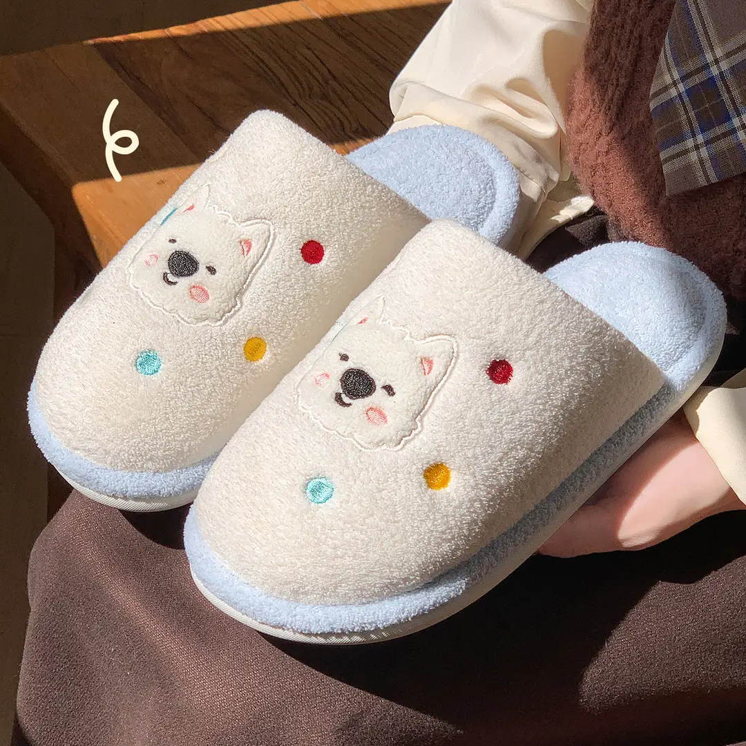 Cartoon Antibacterial Plush Cotton Slippers for Women, Winter Home Use, 2025 New Model, Indoor Couple Cute Cotton Slippers for Men