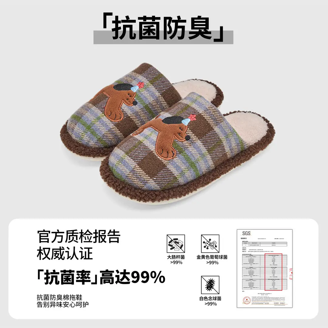 Cartoon Antibacterial Plush Cotton Slippers for Women, Winter Home Use, 2025 New Model, Indoor Couple Cute Cotton Slippers for Men