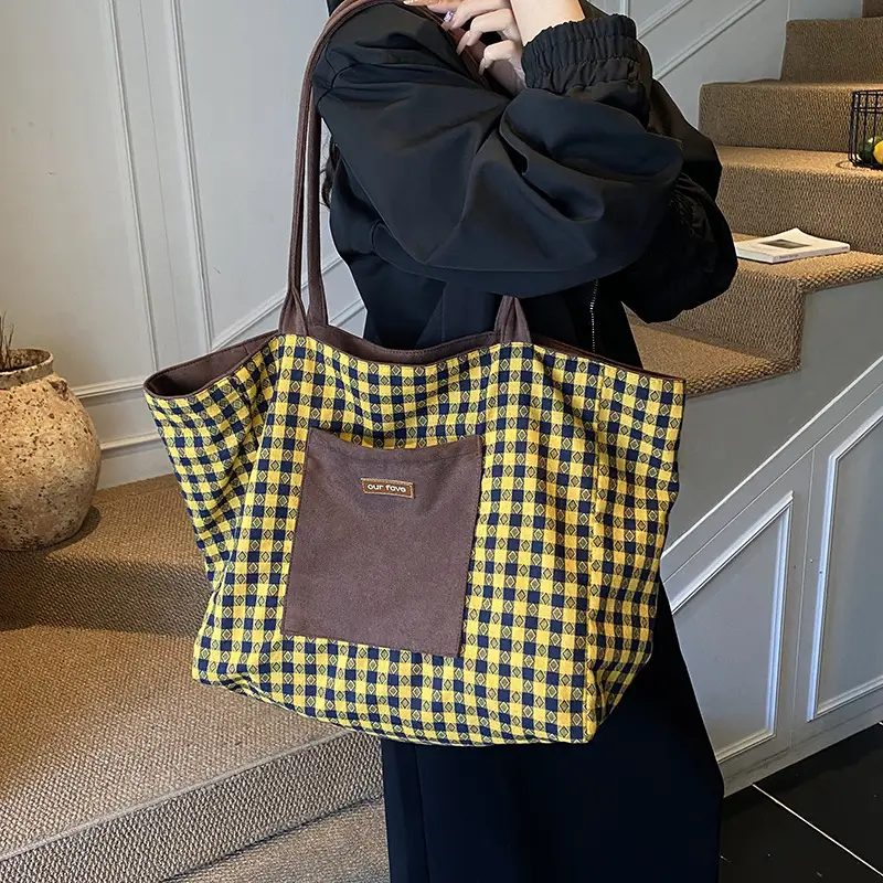 Korean Leather Plaid Shoulder Bag for Women