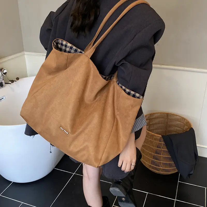 Korean Leather Plaid Shoulder Bag for Women