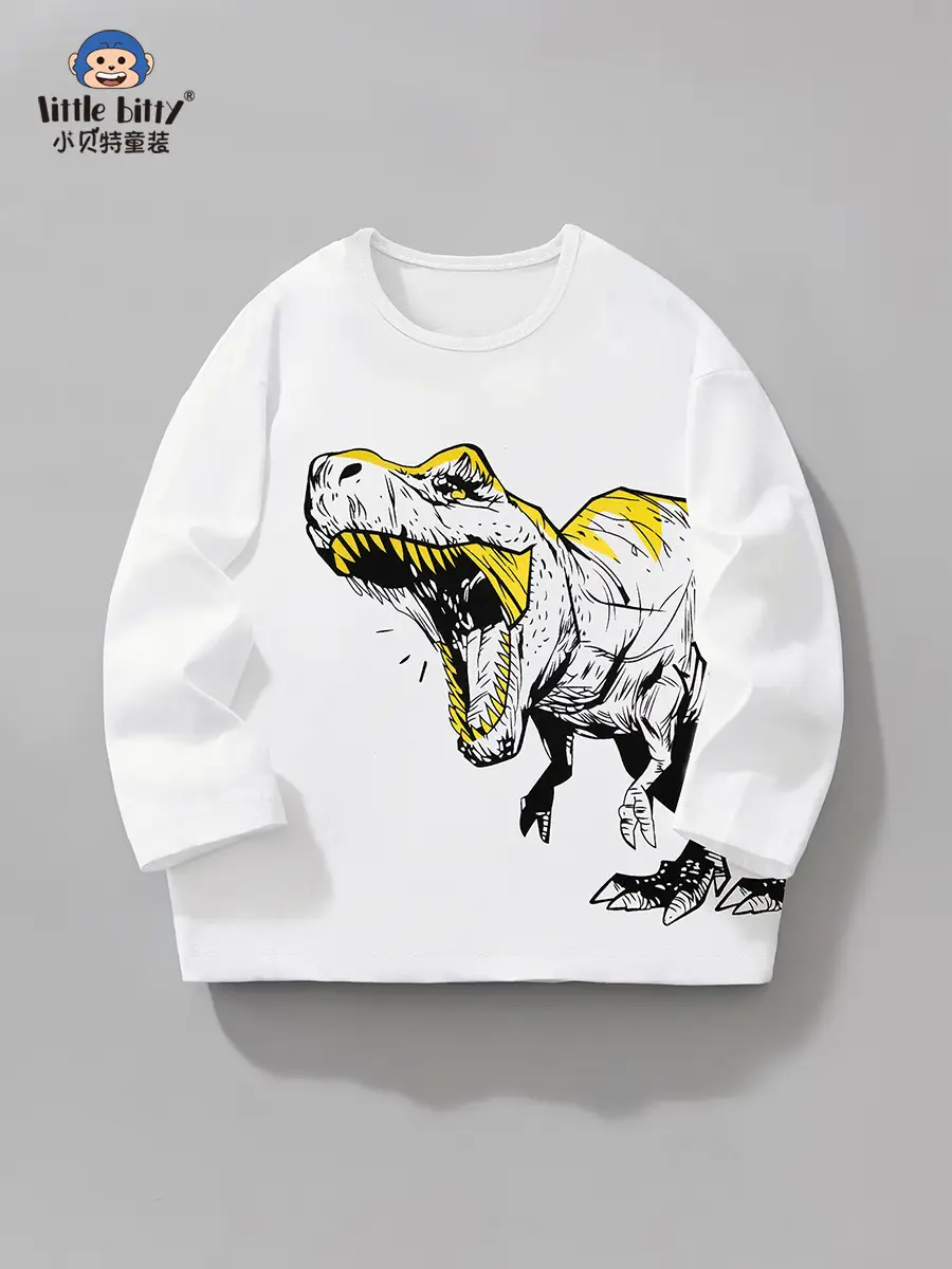 Kids Dinosaur Long Sleeve T-Shirt White - Image 3