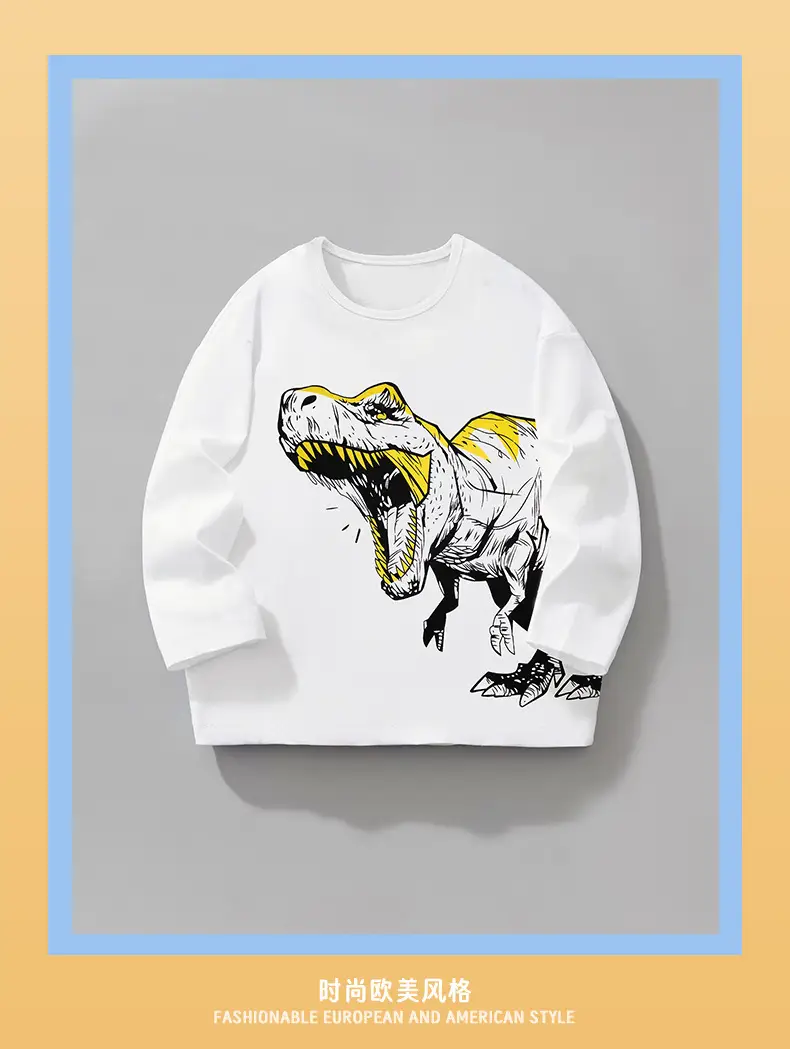 Kids Dinosaur Long Sleeve T-Shirt White — feature 3