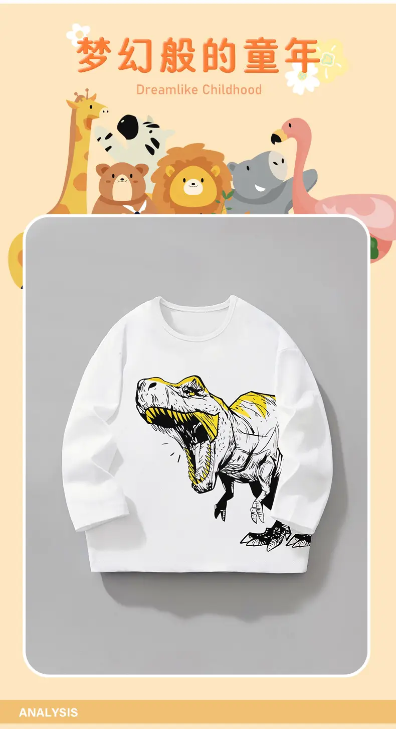 Kids Dinosaur Long Sleeve T-Shirt White — feature 7