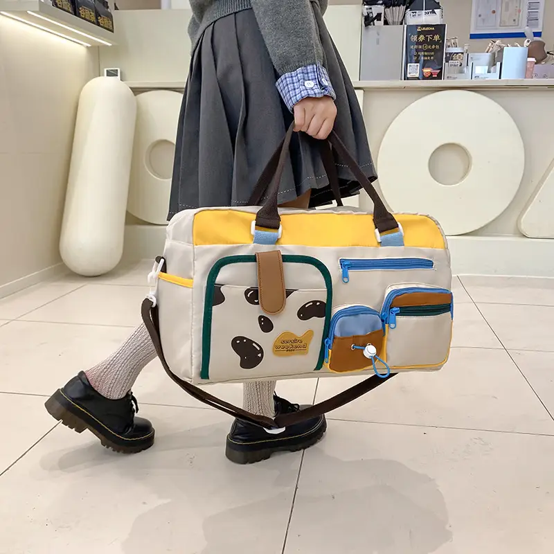 Women's Color-Blocked Travel Bag with Double Pocket & Crossbody Design