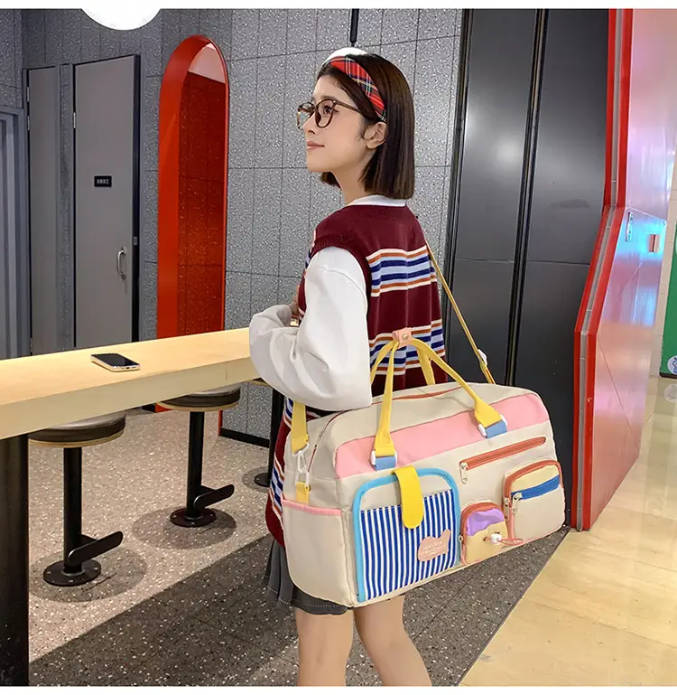Women's Color-Blocked Travel Bag with Double Pocket & Crossbody Design — feature 18