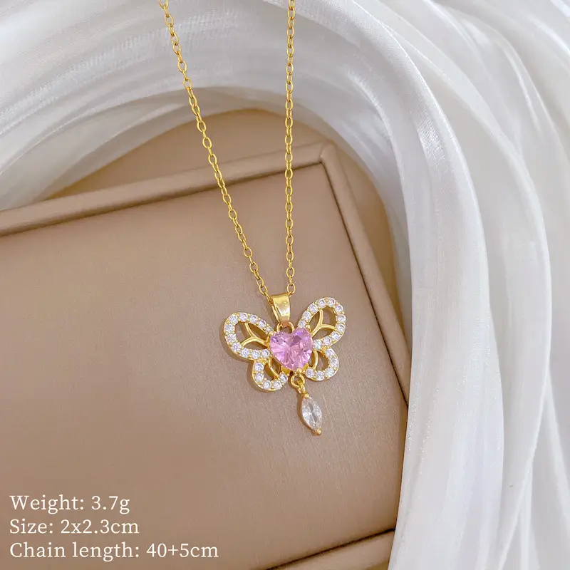 Full Diamond Necklace for Women with Butterfly Pendant - Image 20