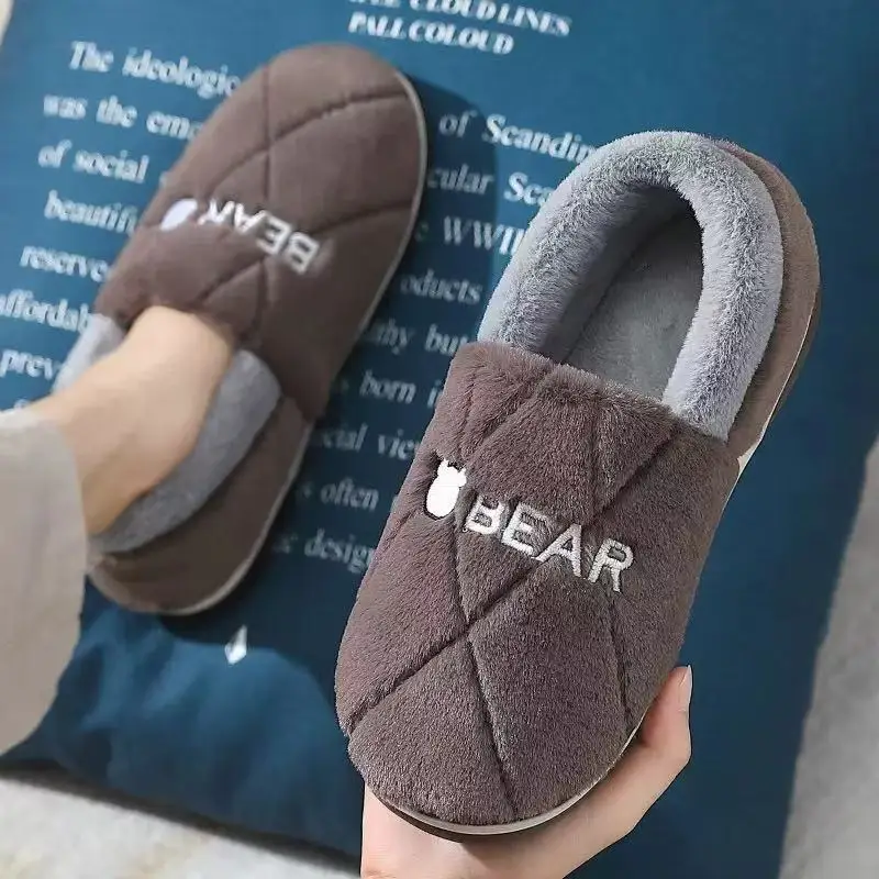 Pineapple Cotton Slippers Men's Winter Bag Heel Large Size Wool Slippers Home Men's Winter Plush Warm Cotton Shoes Winter Wholesale