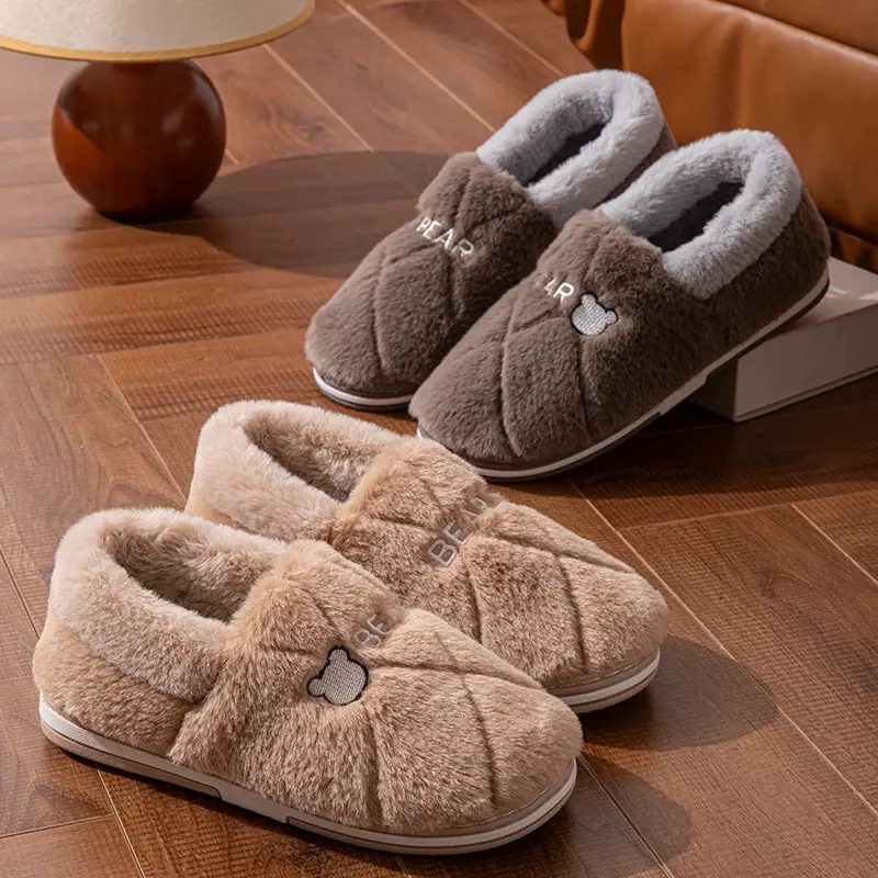 Pineapple Cotton Slippers Men's Winter Bag Heel Large Size Wool Slippers Home Men's Winter Plush Warm Cotton Shoes Winter Wholesale