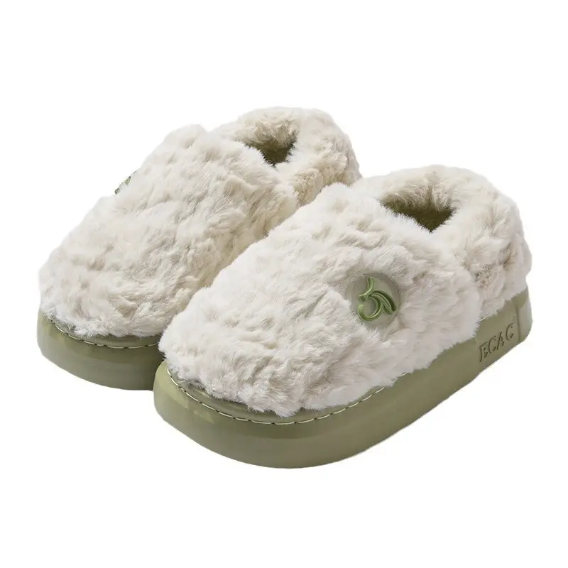 New Winter Bag-Heeled Cotton Slippers for Female Couples to Wear Outside and at Home, Fleece-Lined Warm Thick-Soled Non-Slip Furry Cotton Shoes for Men