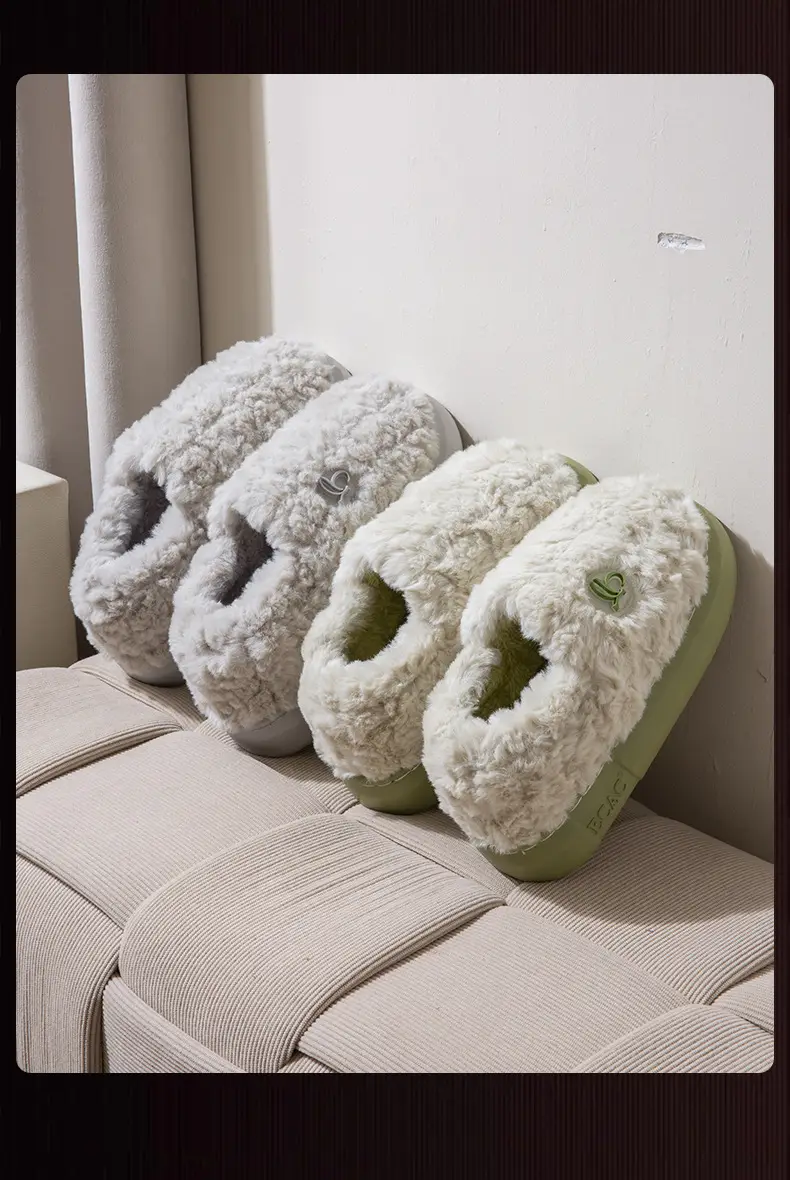 New Winter Bag-Heeled Cotton Slippers for Female Couples to Wear Outside and at Home, Fleece-Lined Warm Thick-Soled Non-Slip Furry Cotton Shoes for Men — feature 16