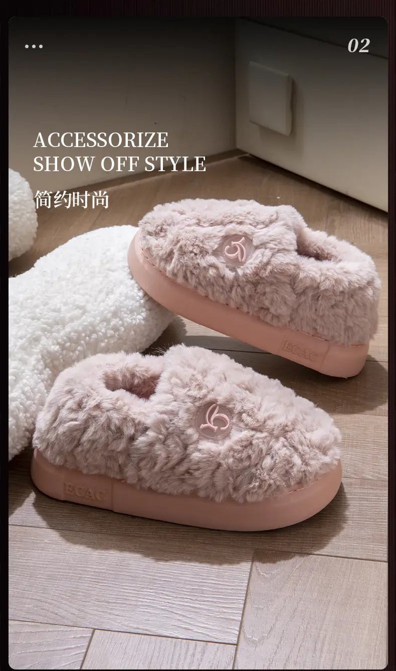 New Winter Bag-Heeled Cotton Slippers for Female Couples to Wear Outside and at Home, Fleece-Lined Warm Thick-Soled Non-Slip Furry Cotton Shoes for Men — feature 8