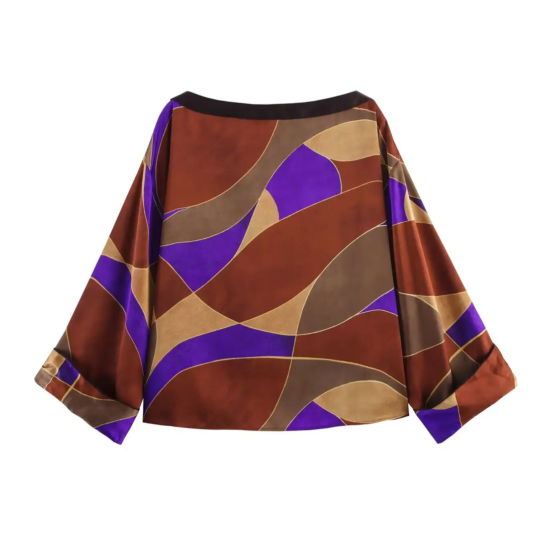 Myst&Za Women's 2025 Autum New Fashion Silk Satin Printed Shirt 8705155 Pants 8755154