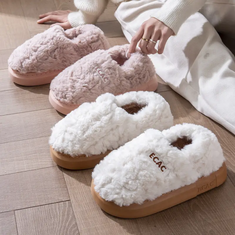Covered Heel Cotton Slippers for Women Winter 2024 New Couple Outer Wear Warm Thick-Soled Non-Slip Home Cotton Shoes for Men Autum
