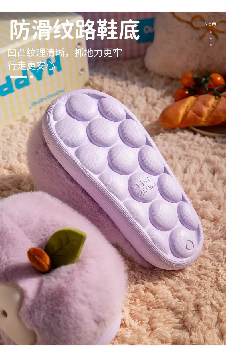 Cute Apple Cotton Slippers for Women Autumn and Winter 2025 New Indoor Home Plus Plush Anti-Slip Postpartum Slippers — feature 4