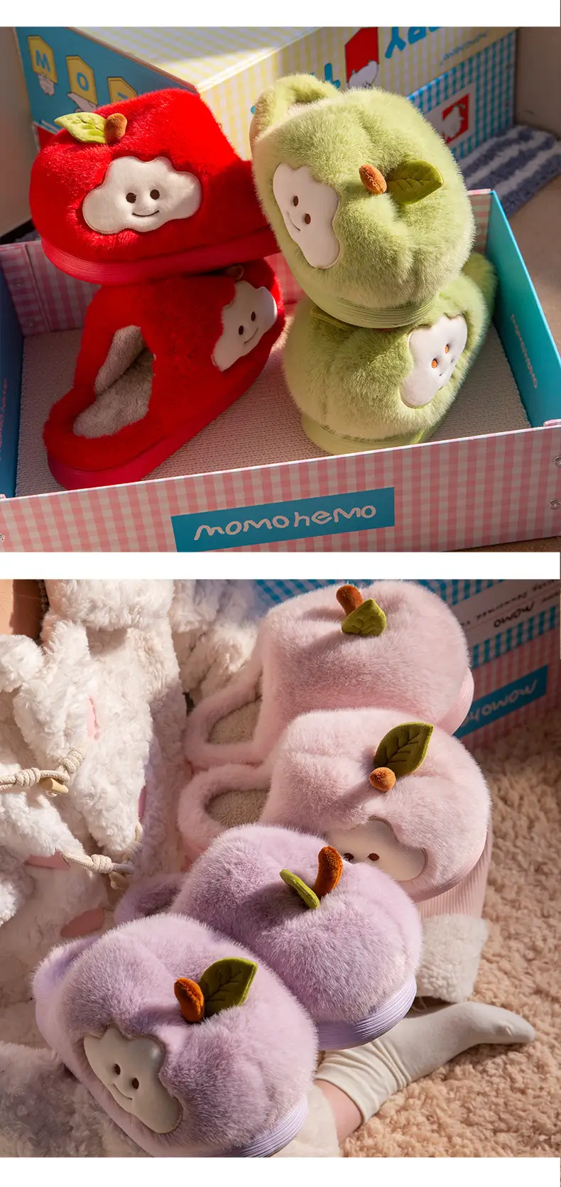 Cute Apple Cotton Slippers for Women Autumn and Winter 2025 New Indoor Home Plus Plush Anti-Slip Postpartum Slippers — feature 5