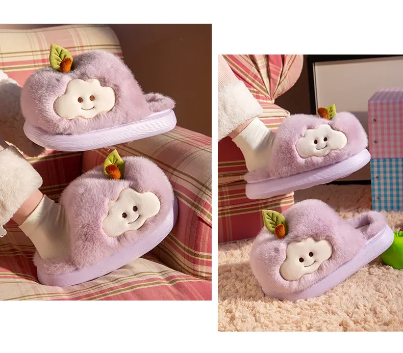 Cute Apple Cotton Slippers for Women Autumn and Winter 2025 New Indoor Home Plus Plush Anti-Slip Postpartum Slippers — feature 7