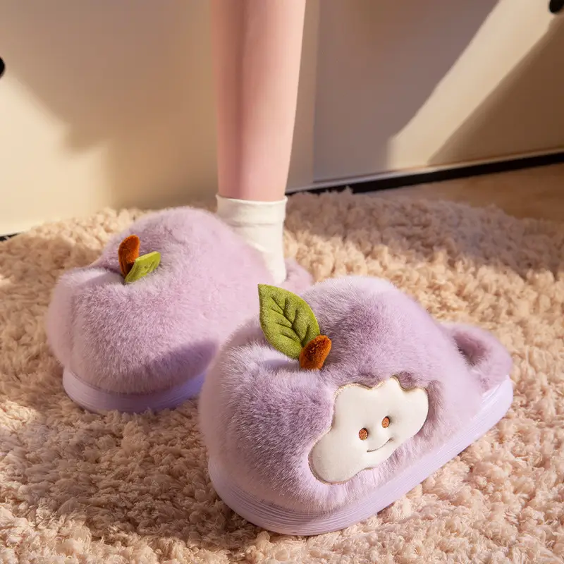 Cute Apple Cotton Slippers for Women Autumn and Winter 2025 New Indoor Home Plus Plush Anti-Slip Postpartum Slippers - Image 3