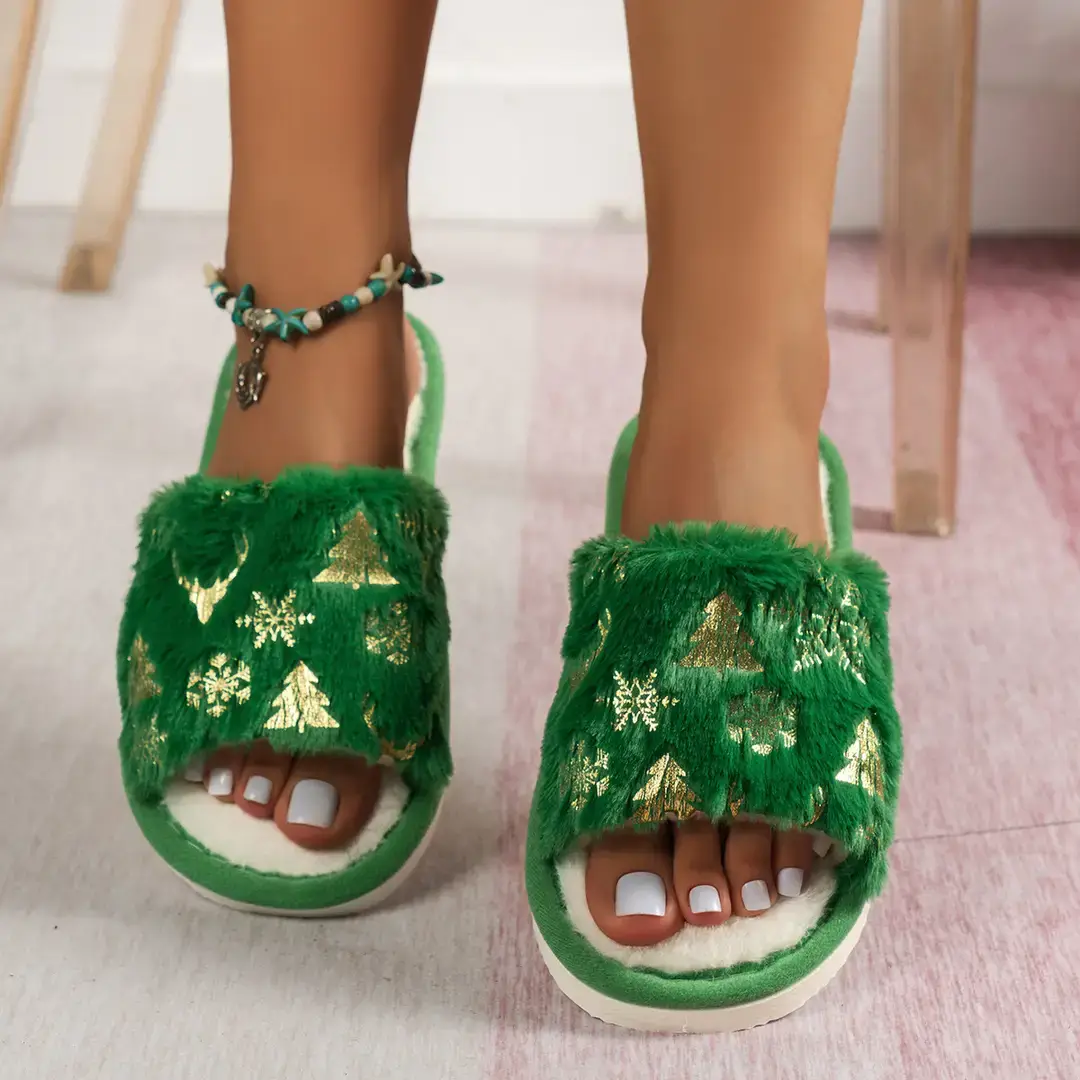Cross-Border Ready-Made Christmas Plush Open-Ended Cotton Slippers Indoor Home Plush Slippers Manufacturer Wholesale Small Order Customization - Image 4