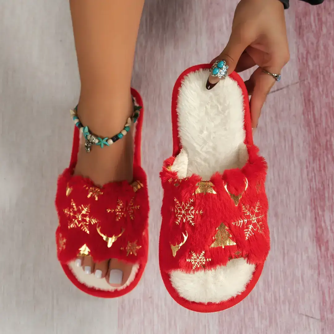 Cross-Border Ready-Made Christmas Plush Open-Ended Cotton Slippers Indoor Home Plush Slippers Manufacturer Wholesale Small Order Customization - Image 5