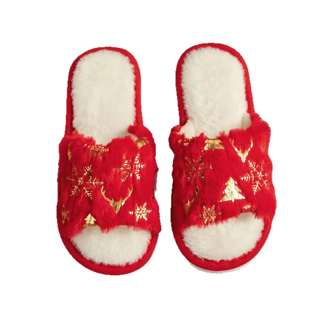 Cross-Border Ready-Made Christmas Plush Open-Ended Cotton Slippers Indoor Home Plush Slippers Manufacturer Wholesale Small Order Customization - Image 7