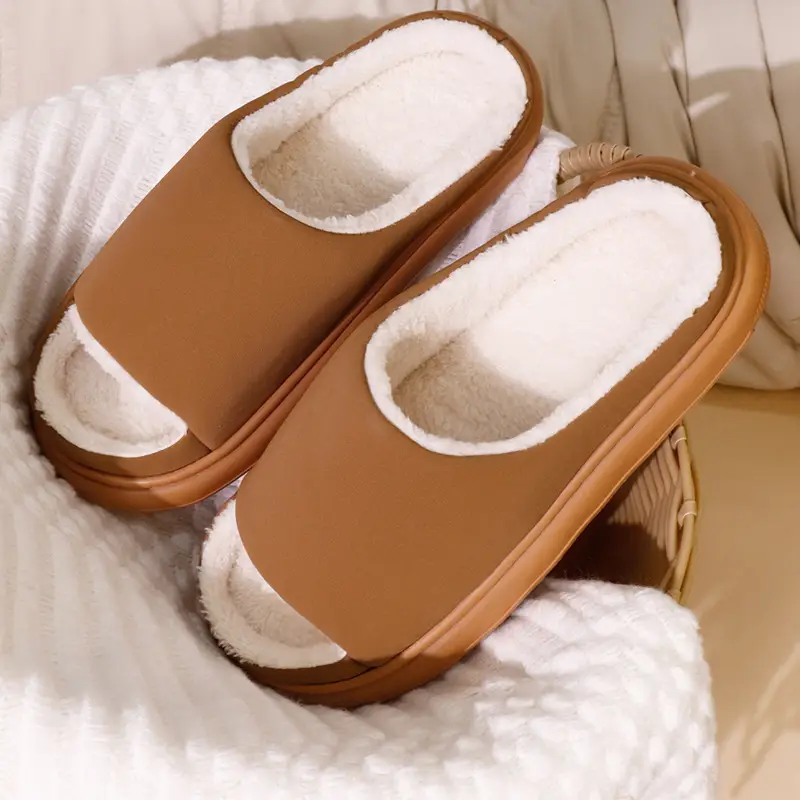 Cross-Border New Style Seamless Open-Toe Cotton Eva Shoes for Indoor Home Use, Warm and Plush, Non-Slip Casual Plush Cotton Slippers - Image 7