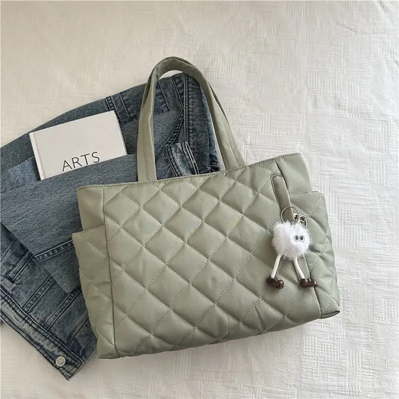 Women Quilted Satchel Tote Bag Olive Green Large Capacity