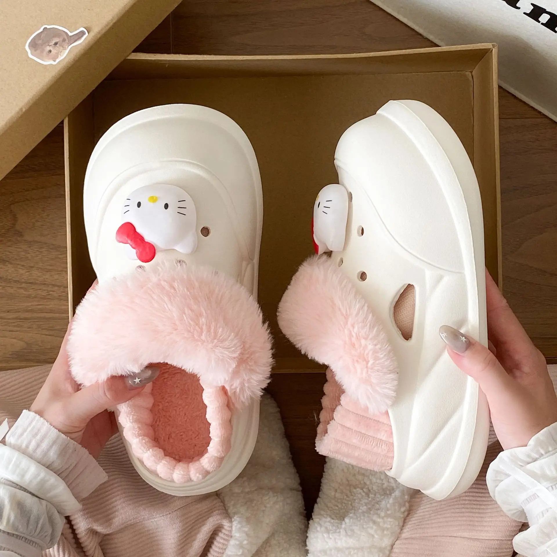 2025 Winter Cute Hello Kitty Fleece Slippers for Women - Image 6