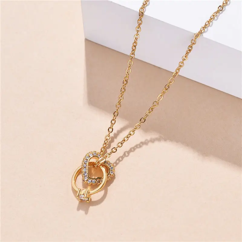 Gold Heart Diamond Necklace for Women - Image 3