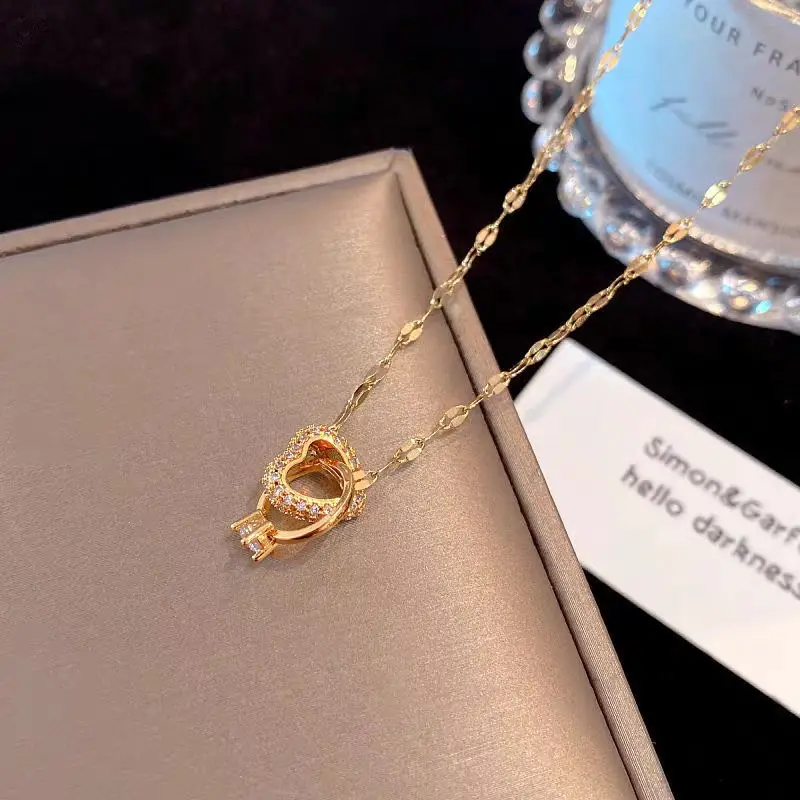 Gold Heart Diamond Necklace for Women - Image 4