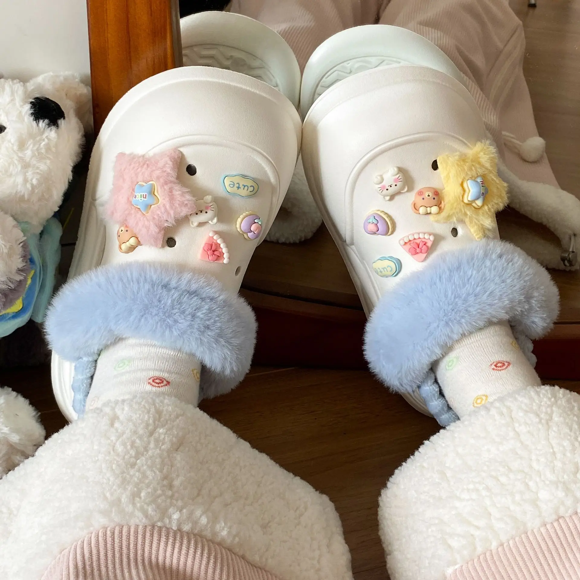 Winter Velvet Heart Slippers for Kids & Couples