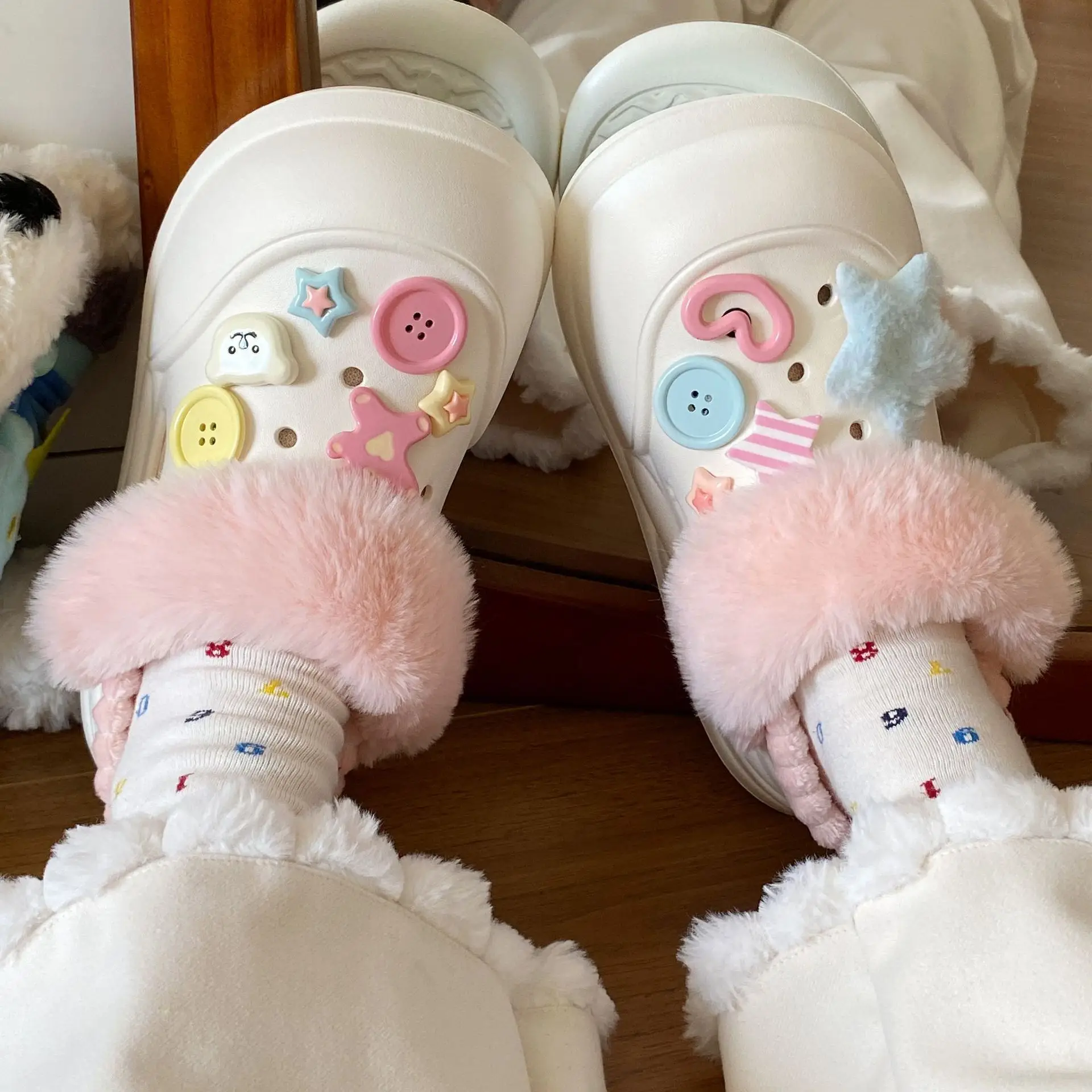 Women Velvet Winter Slippers with Warm Faux Fur & Cute Buttons - Image 5