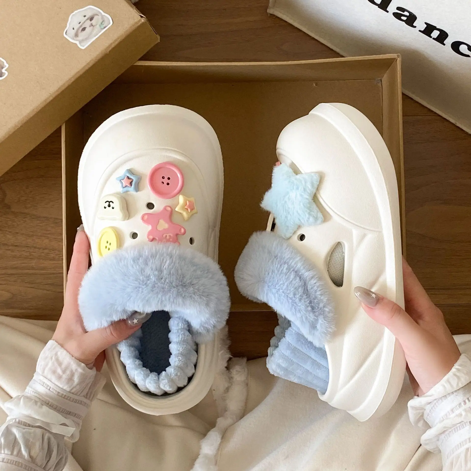 Women Velvet Winter Slippers with Warm Faux Fur & Cute Buttons - Image 7