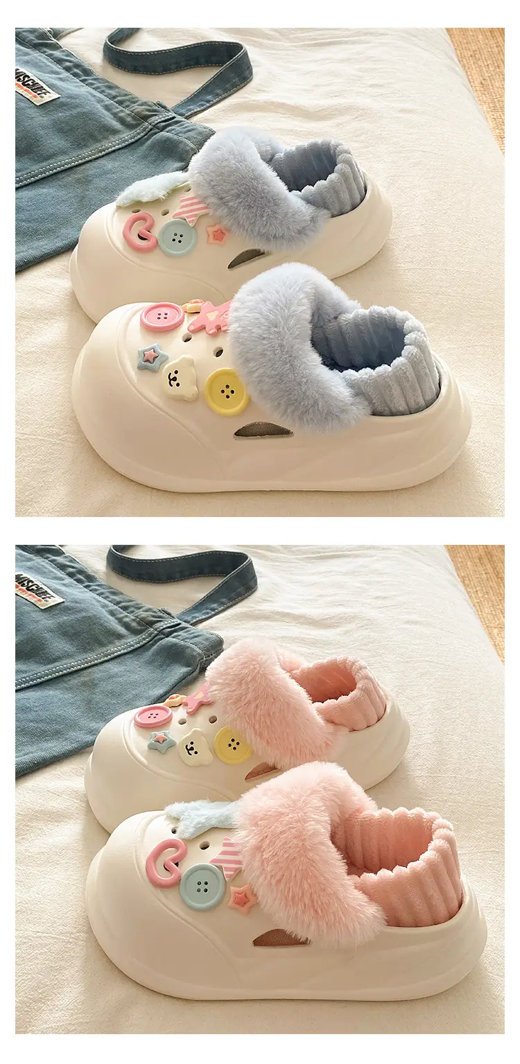 Women Velvet Winter Slippers with Warm Faux Fur & Cute Buttons — feature 20