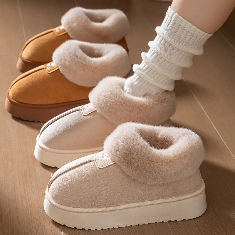 Thick-Soled Snow Boots for Women 2025 Winter New Style Fleece-Lined and Thickeneded Northeastern Large Cotton Shoes One-Legged Furry Shoes Cotton Slippers - Image 8