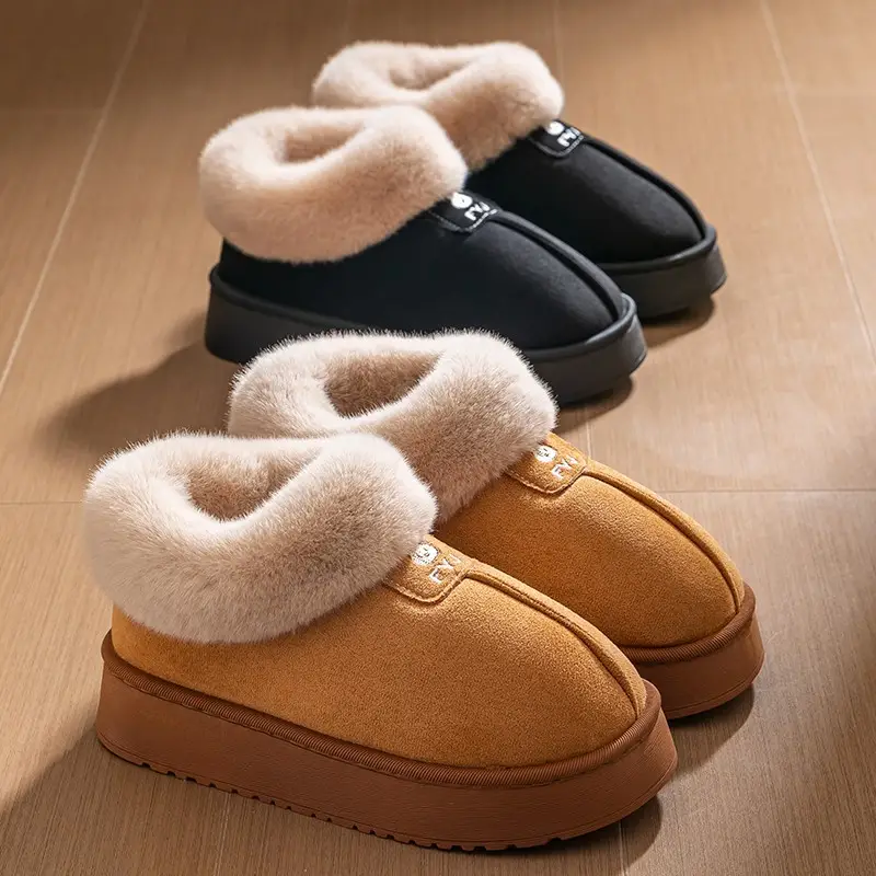 Thick-Soled Snow Boots for Women 2025 Winter New Style Fleece-Lined and Thickeneded Northeastern Large Cotton Shoes One-Legged Furry Shoes Cotton Slippers - Image 10