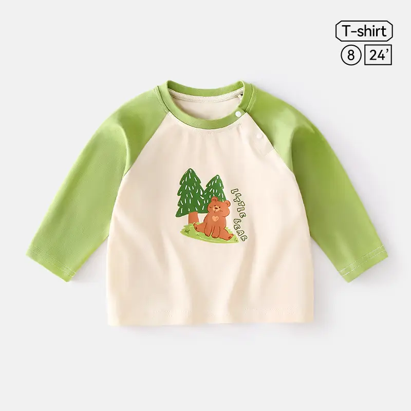Jingqi Baby Long Sleeve T-Shirt Cute Bear Print Pure Cotton - Image 8