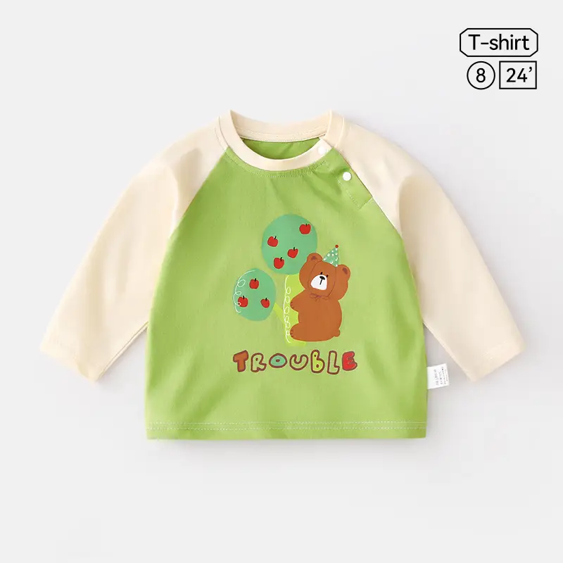 Jingqi Baby Long Sleeve T-Shirt Cute Bear Print Pure Cotton - Image 12