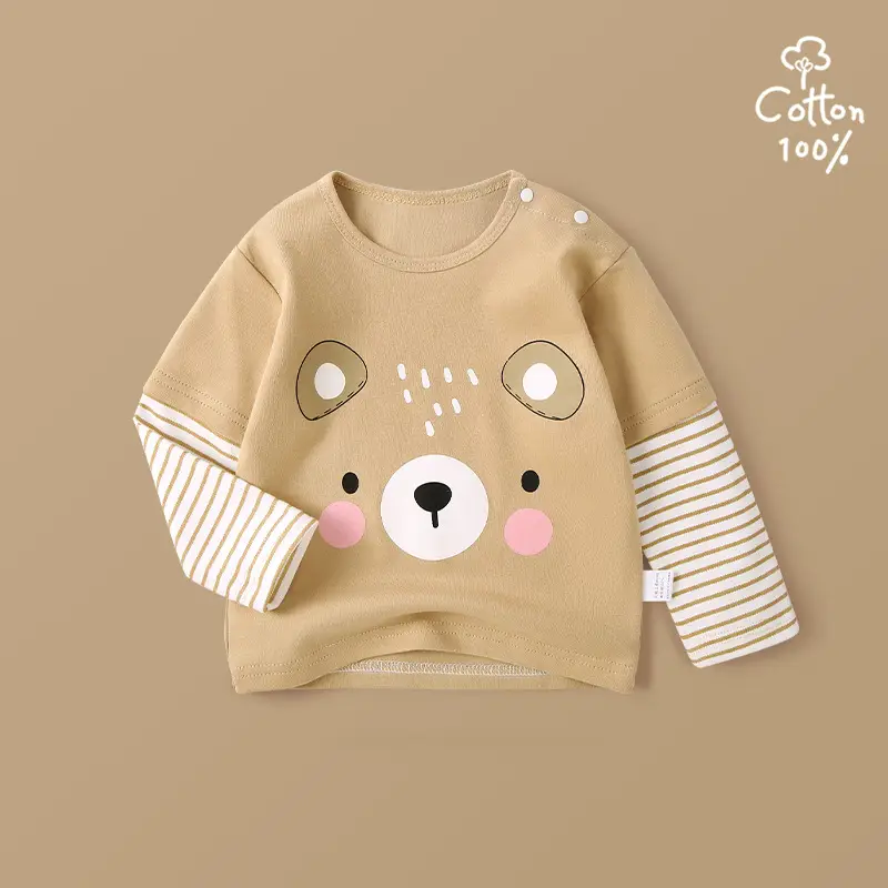 Jingqi Baby Long Sleeve T-Shirt Cute Bear Print Pure Cotton - Image 2