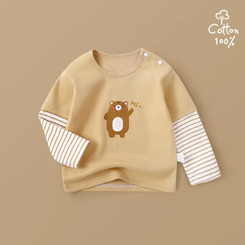 Jingqi Baby Long Sleeve T-Shirt Cute Bear Print Pure Cotton - Image 3