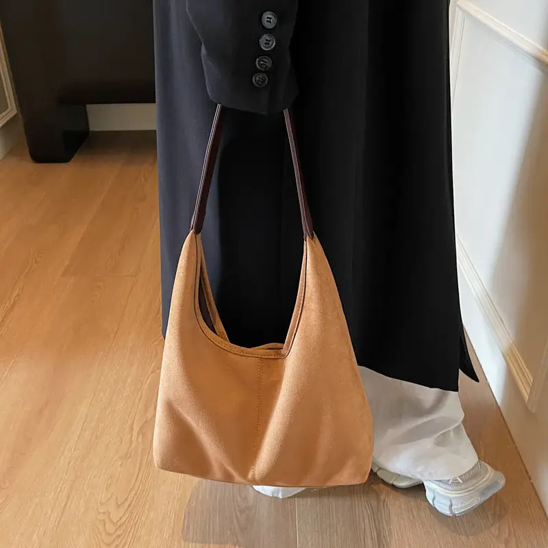 2025 Velvet Shoulder Bag Large Capacity Brown - Image 8