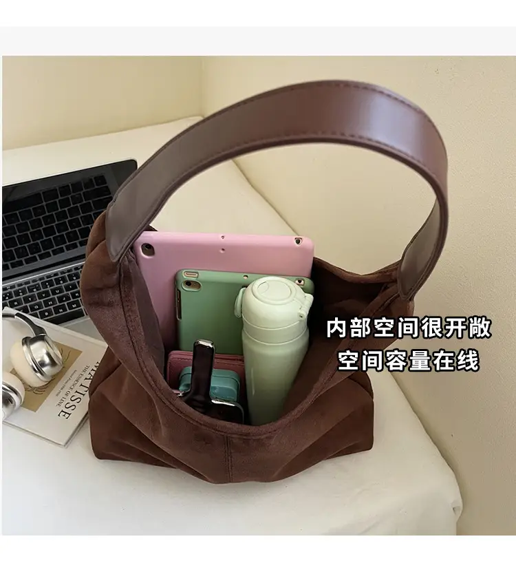 2025 Velvet Shoulder Bag Large Capacity Brown — feature 8