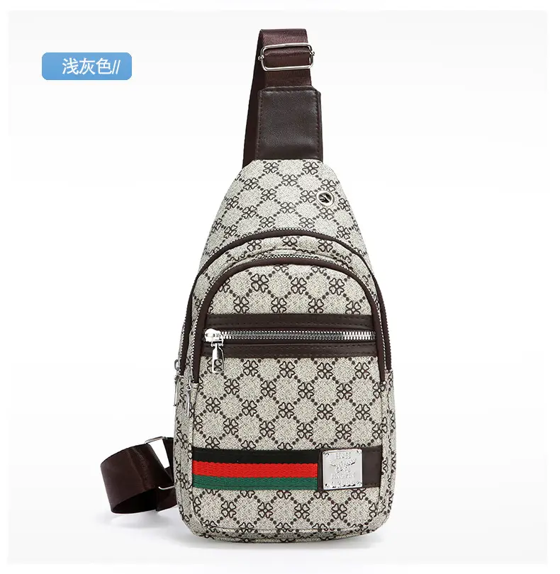 Men's Printed Chest Bag with Red Stripe PU Leather — feature 11