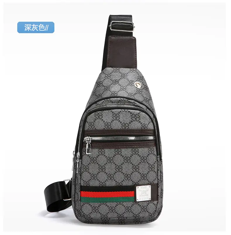 Men's Printed Chest Bag with Red Stripe PU Leather — feature 12