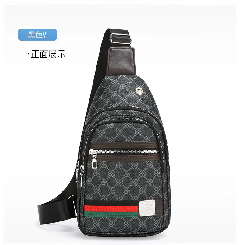 Men's Printed Chest Bag with Red Stripe PU Leather — feature 13