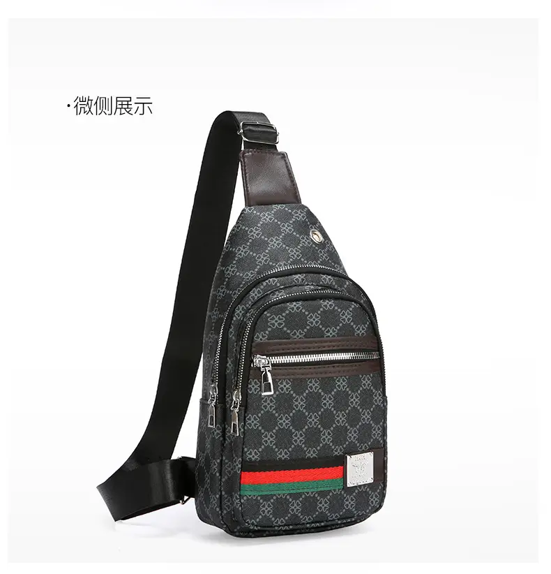 Men's Printed Chest Bag with Red Stripe PU Leather — feature 14