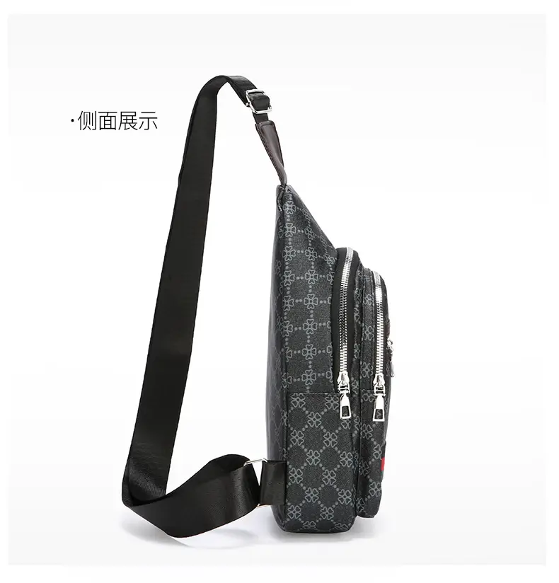 Men's Printed Chest Bag with Red Stripe PU Leather — feature 15