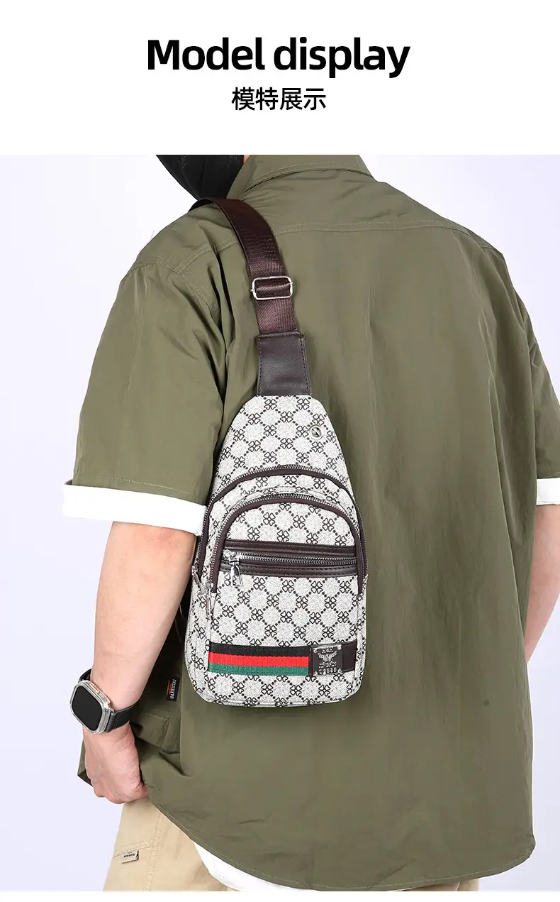 Men's Printed Chest Bag with Red Stripe PU Leather — feature 23
