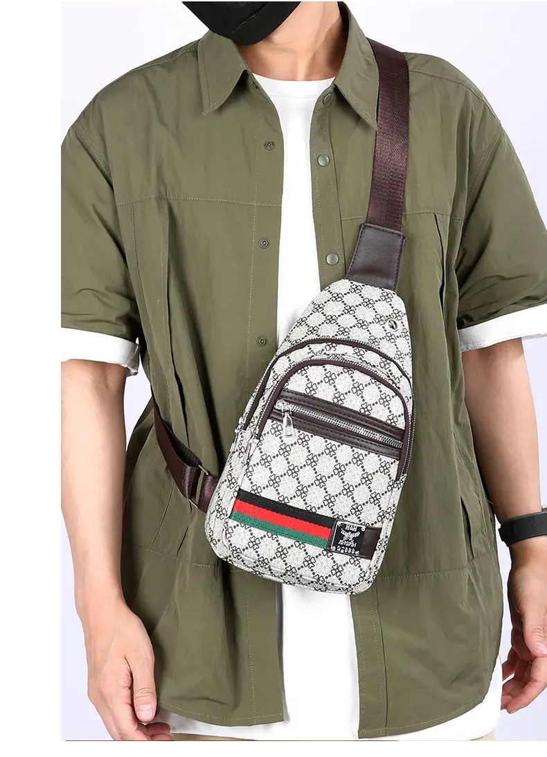 Men's Printed Chest Bag with Red Stripe PU Leather — feature 24